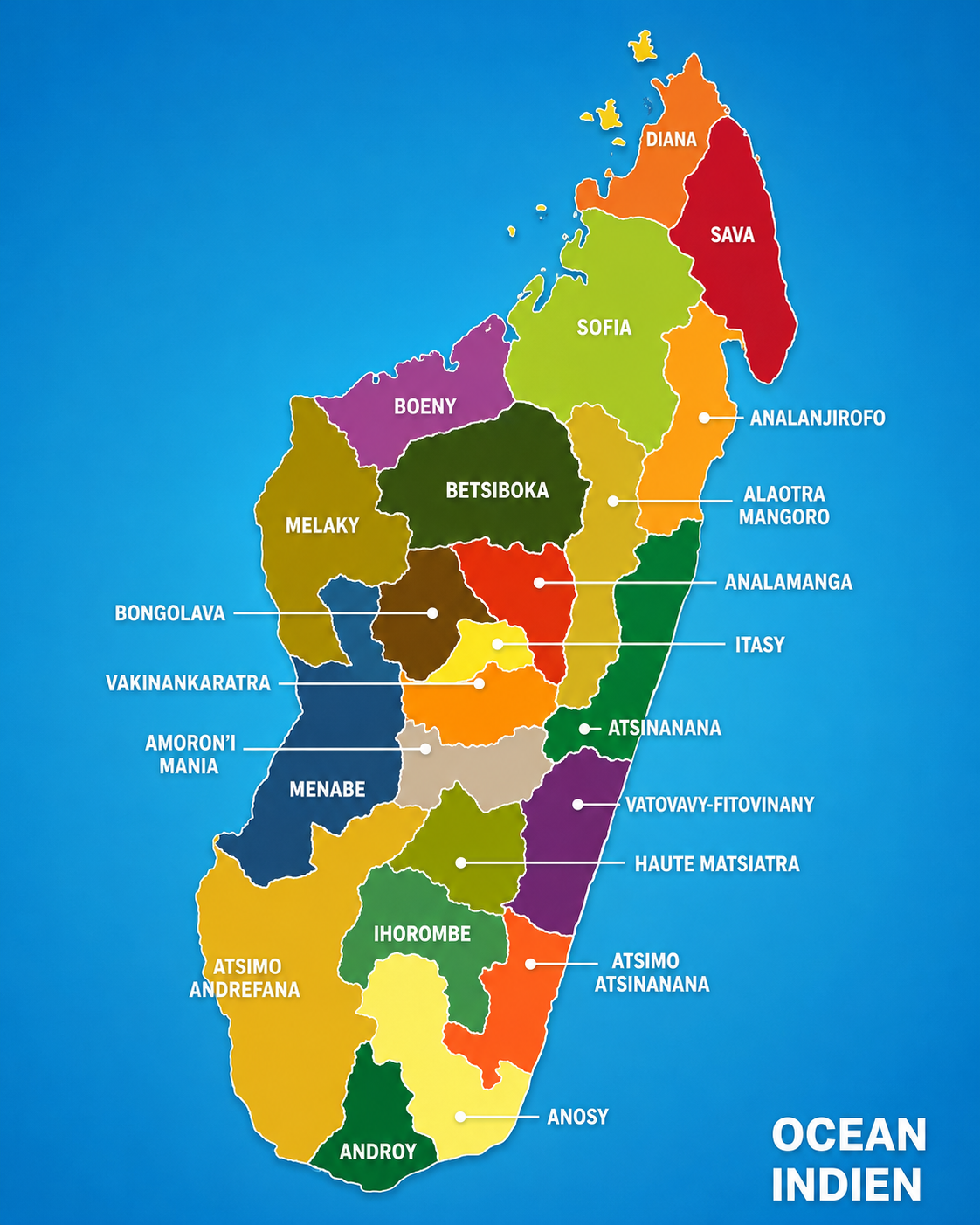 Carte des régions de Madagascar